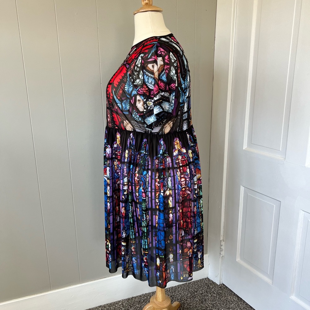 Blackmilk Stained-Glass Print Mini Dress in Black, Blue, Red - Picture 4 of 8